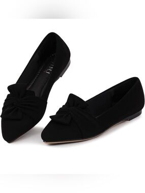 Musshoe Women’s Bow Comfort Memory Foam Flats - Black - Size 10.5